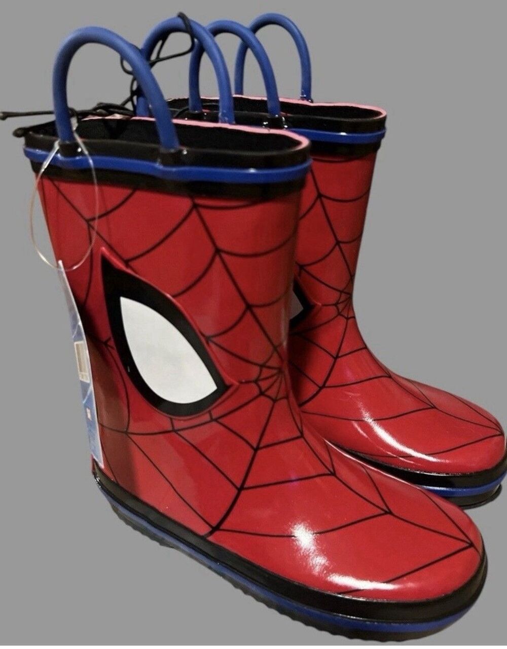 Marvel Spider-Man Rain Boots Boys Size 2- 3 Red Rubber Pull On Handles NEW